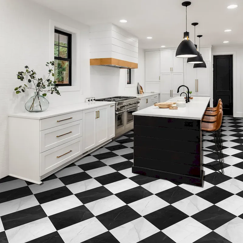 obstacles 2025 PROMO! Vinyl Floor Sticker Panel of 60 x 120 cm - Checkerboard in Black & White Marble - Soldes